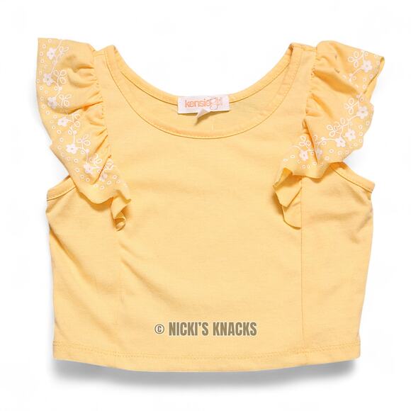 4/$20 - Kensie Girls Flutter Sleeve Yellow Embroidered Crop Top Size 7/8 - Picture 2 of 8